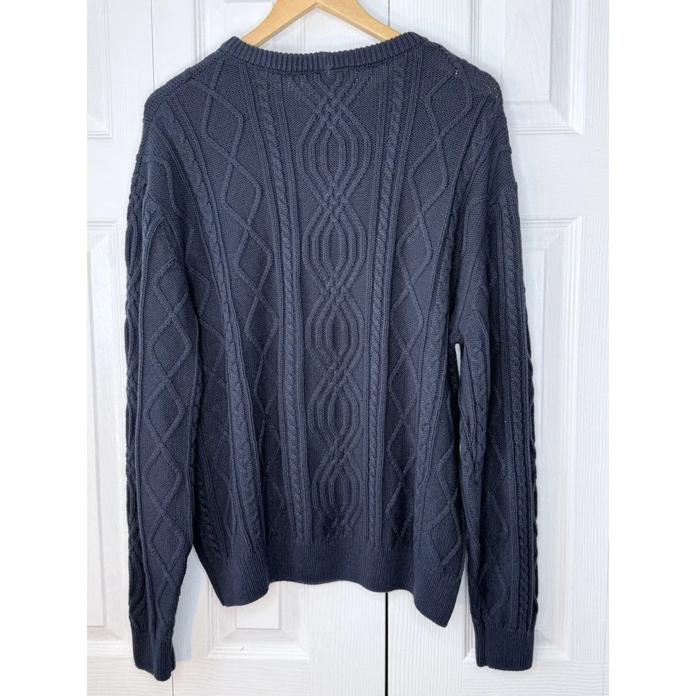 SCANDIA WOODS Men's Blue Cable Knit Cotton Crew Sweater Pullover -‎ LARGE